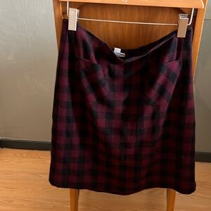J. Jill mini skirt. Buffalo check burgundy and black